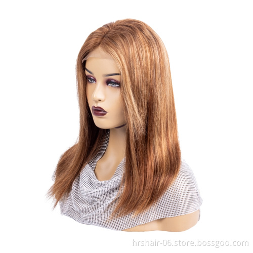 150% density piano highlight color #4 #27 4*4 closure lace wig Wholesale 100% sliky Raw Virgin Cuticle Aligned Indian Human Hair